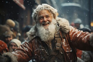 Obraz premium portrait of Santa on a city street in the evening