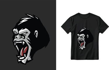 black gorilla mascot vector t-shirt design.Vintage t-shirt print and apparel design with stylish text. New York skyline silhouette for retro tee print design stock illustration