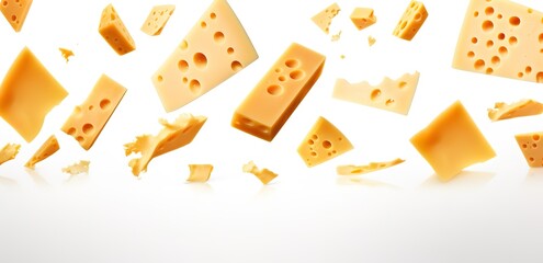 hollow cheese slices on white background. generative AI - obrazy, fototapety, plakaty