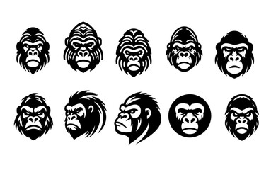 10 vector illustrations of face gorilla silhouette in black color © Yazid