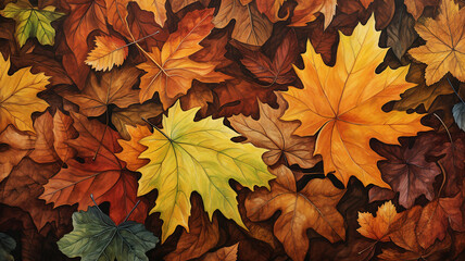 Naklejka na ściany i meble autumn leaf pile watercolor drawing