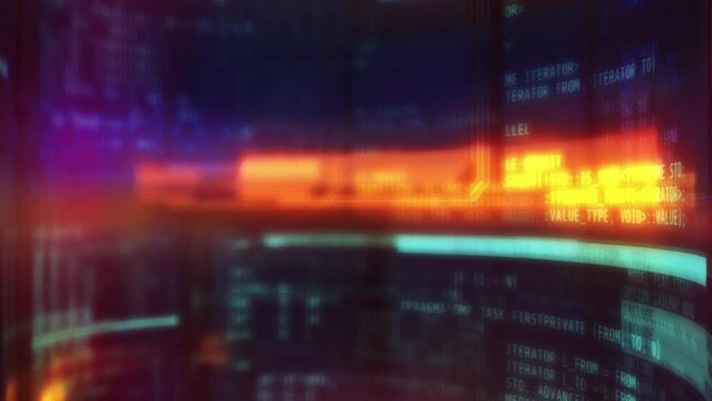 Soft glowing background with animated blurred code.