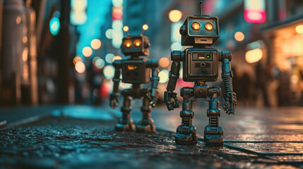 Cute robot toys on the street