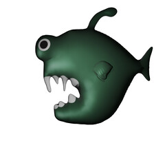 illustration, 3d, piranha, fish, ugly, tooth, scary, cartoon, funny, green, relief, big eyes, lantern