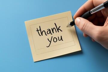 A Person Writing Thank You on a Piece of Paper