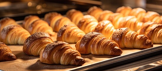 Fresh classic pastries are taken from the baking sheet.