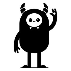 minimal carton funny monster Doodle character, vector silhouette, black color silhouette