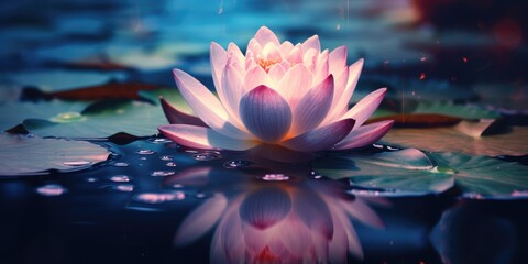 Beautiful pink lotus flower in the pond in dark tones. Banner 2:1 - Powered by Adobe