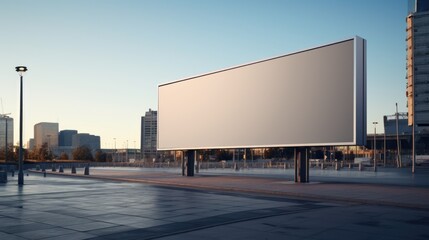 A blank billboard on the streets, a blank billboard with copy space for text or content, mockup of a blank billboard in a big city. - obrazy, fototapety, plakaty