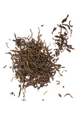 Fermented Chamaenerion angustifolium leaves on a white background;