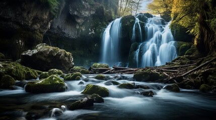 A picture of the waterfalls at saut du loup in france that is breathtaking - obrazy, fototapety, plakaty