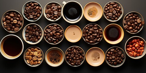 various kinds of coffee beans photographed from above. generative AI - obrazy, fototapety, plakaty
