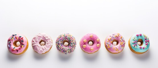 Fototapeta premium donuts of various flavors and colors on a white background. generative AI