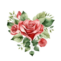 rose flower in heart love symbol for valentine day holiday card decor  - obrazy, fototapety, plakaty