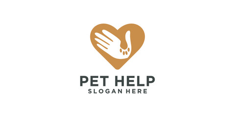 Animal Care Logo Design Template. Animal Care Logo With Sign Of Love And Helping Hand For Pets - obrazy, fototapety, plakaty