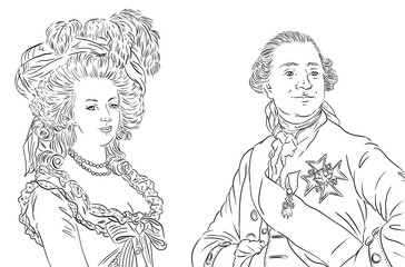 Fototapeta na wymiar Louis XVI and Marie Antoinette of Austria, Louis 16 and Marie-Antoinette of Austria, king and queen of France, portraits