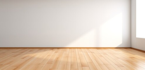 An empty room with a wooden floor with a spotlight effect from outside. generative AI