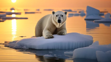 Foto op Canvas A polar bear is currently perched on an ice floe that is melting in the arctic sea. © Ruslan