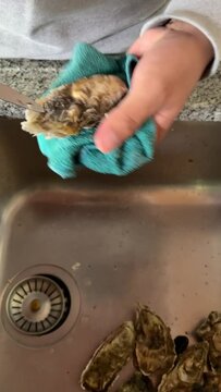 persona habiendo una ostra