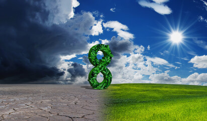 3D rendering of infinity symbol of leaves in climate change and global warming concept. Earth land...