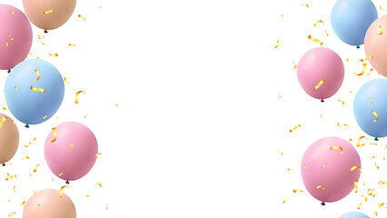 Pastel balloons for party birthday, invitation template, horizontal banner - obrazy, fototapety, plakaty
