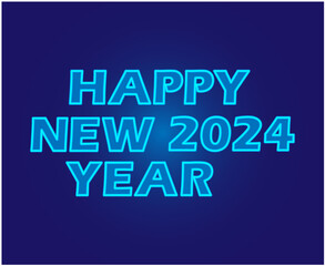 Happy New Year 2024 Abstract Cyan Graphic Design Vector Logo Symbol Illustration With Blue Background