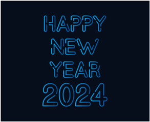 Fototapeta na wymiar Happy New Year 2024 Abstract Blue Graphic Design Vector Logo Symbol Illustration