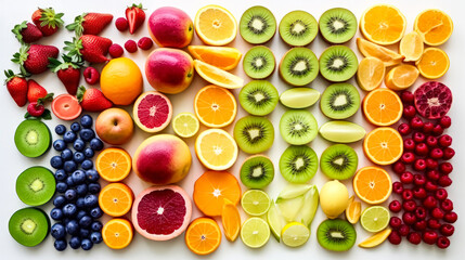 Fresh and vibrant fruits artfully displayed on a clean white background