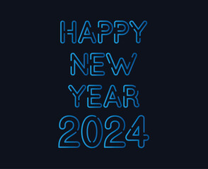 Fototapeta na wymiar Happy New Year 2024 Abstract Blue Graphic Design Vector Logo Symbol Illustration
