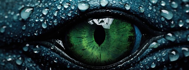 A close-up of a dragon's eyes. The reptilian gaze. - obrazy, fototapety, plakaty