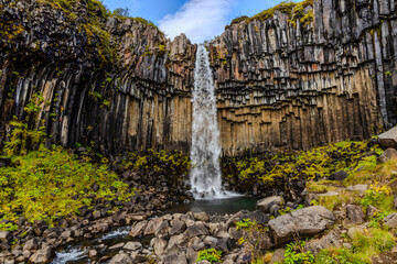 Waterfall in the mountains, Svartifoss, Iceland