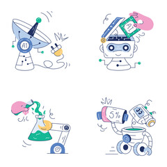 Robot Technology and AI Hand Drawn Illustrations 

