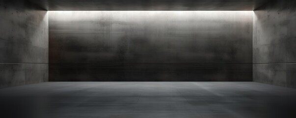 An empty room with textured black walls with white light beams from above