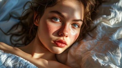 Young Beautiful Brunette Girl Morning Wakes, Background HD For Designer