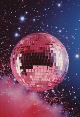 Obraz premium A disco ball with a cosmic and galactic backdrop, suggesting a theme of space exploration and celebration