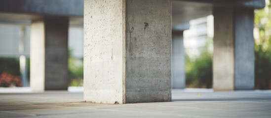 Selective focus used on concrete column with anti-seismic joint. - obrazy, fototapety, plakaty