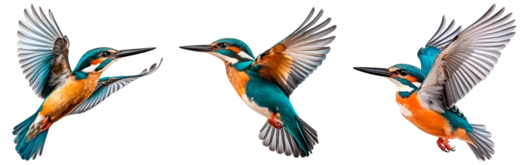 Foto op Canvas Flying kingfisher isolated on transparent background. Set/collection of kingfishers. © Honey Bear