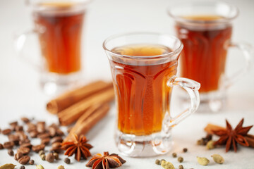 Dry Ginger Coffee with spices. Indian drink Chukku Kaapi. Copy space