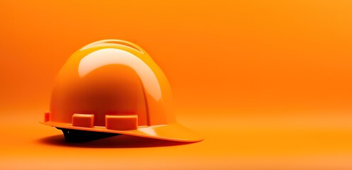orange safety helmet in photo on orange Background - obrazy, fototapety, plakaty