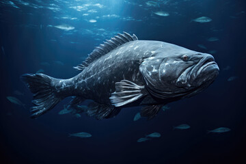 A Coelacanth, a rare and prehistoric fish species, in its deep-sea habitat