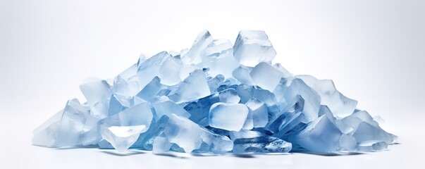 Stack of blue ice cubes on white Background. generative AI - obrazy, fototapety, plakaty