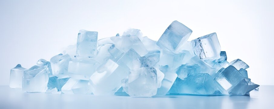 Stack of blue ice cubes on white Background. generative AI