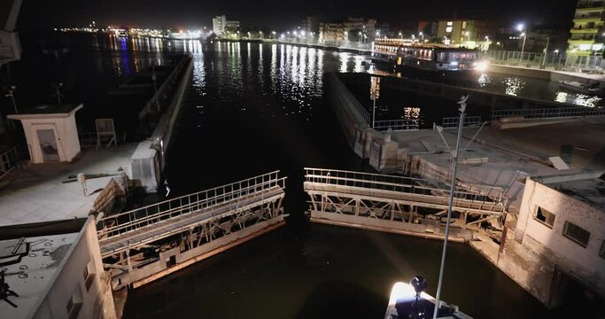 Cruise ship entering Esna locks in Egypt