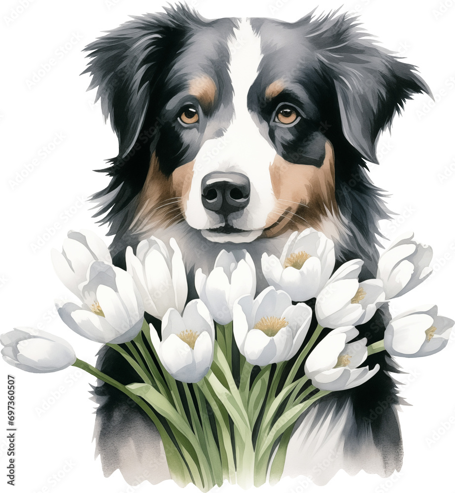 Poster Aussie with flowers watercolour illustration created with Generative AI technology