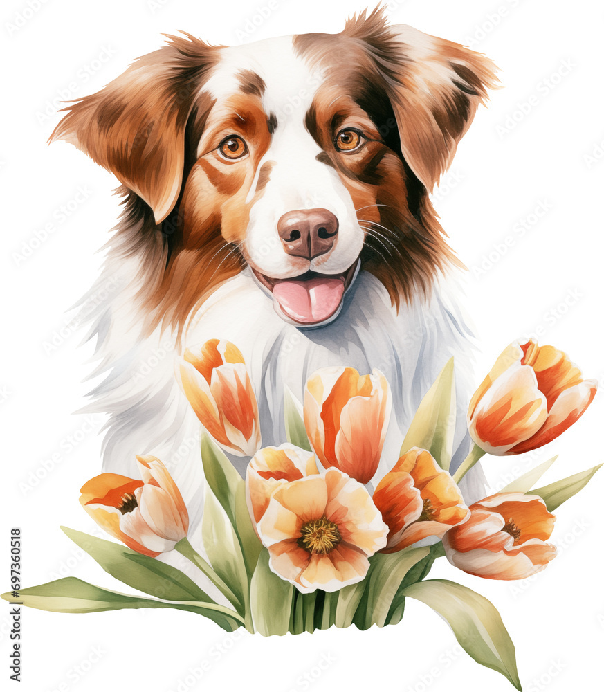 Poster Aussie with flowers watercolour illustration created with Generative AI technology