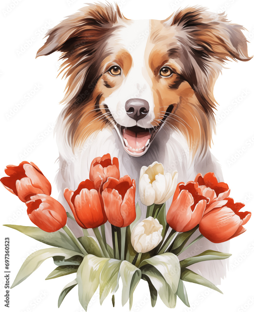 Poster Aussie with flowers watercolour illustration created with Generative AI technology