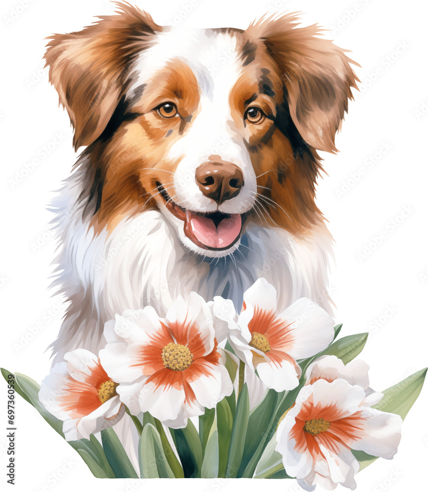Poster Aussie with flowers watercolour illustration created with Generative AI technology