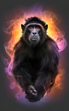 an ethereal and mesmerizing image of an Siamang Embrace the styles of illustration, dark fantasy, and cinematic mystery the elusive nature of smoke