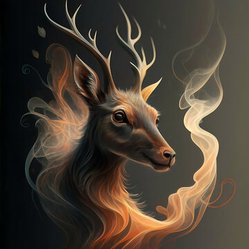 an ethereal and mesmerizing image of an Oribi Embrace the styles of illustration, dark fantasy, and cinematic mystery the elusive nature of smoke