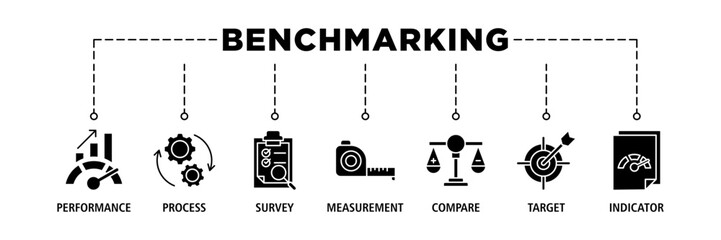 Benchmarking banner web icon vector illustration concept for the idea of business development and improvement with an icon of performance, process, survey, measurement, compare, target, and indicator